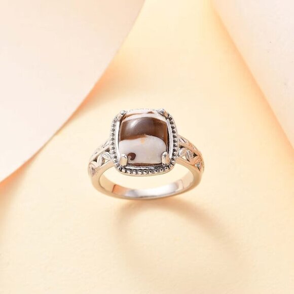 Peanut Wood Jasper 2.60 ctw Solitaire Ring in Platinum Bond Size 7 - Picture 2 of 4